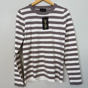 Boutique J Renee Classic Striped Sweater Womens L Taupe Ivory Capsule Neutral